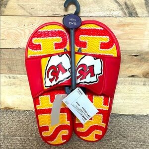 NFL KC Chiefs size XL (13-14) Red and Yellow Slide Sandals with Velcro Top